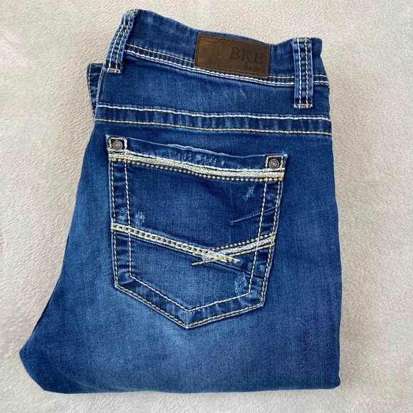BKE Mens Jeans Size 32x35.5 Payton Classic Blue Distressed Cotton Blend - Picture 7 of 16
